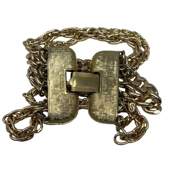 Womens Five Chain Bracelet Gold Tone Wide 7 inches Long - Picture 2 of 6